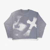 Grunge Cross Printed Crewneck Loose-Fit Knit Sweater