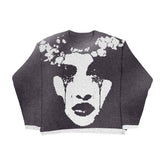 Grunge Skull Printed Crewneck Loose-Fit Knit Sweater