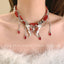 Sweet Cool Red Velvet Butterfly Tassel Gothic Exaggerated Personality Necklace Red Halloween