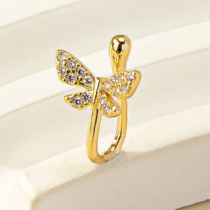 Rhinestone Butterfly Clip-On Nose Studs
