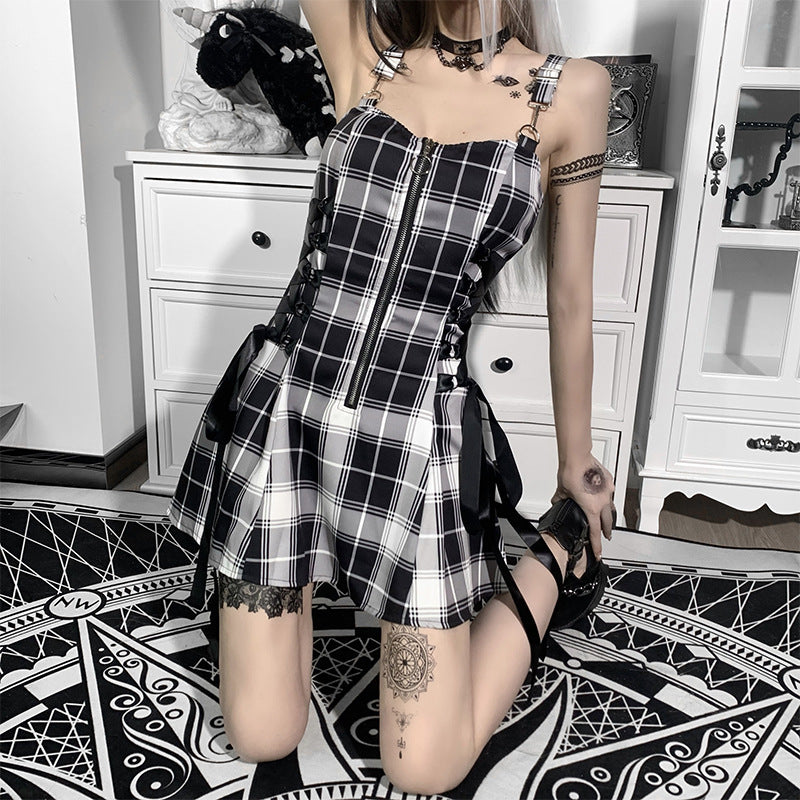 Casual Slim-Fit Plaid Stripes Zipper Crop Top