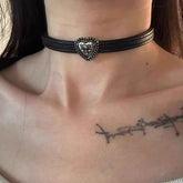 Vintage Distressed Black Leather Choker Necklace Halloween