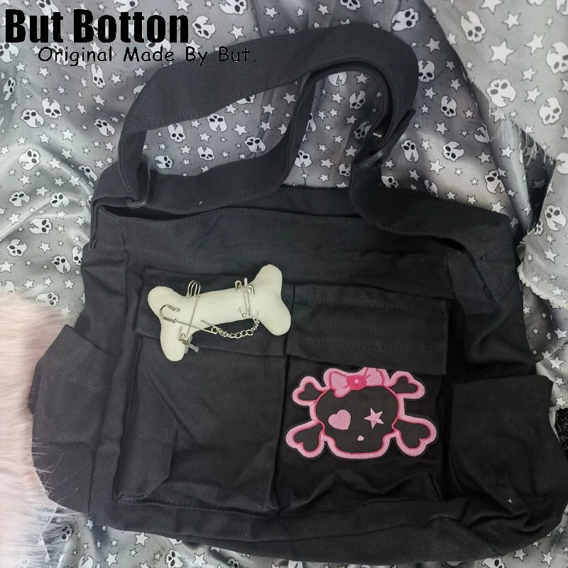 Punk Gothic Large Capacity Trendy Personalized Canvas Shoulder Bag Black 2 / One Size Halloween