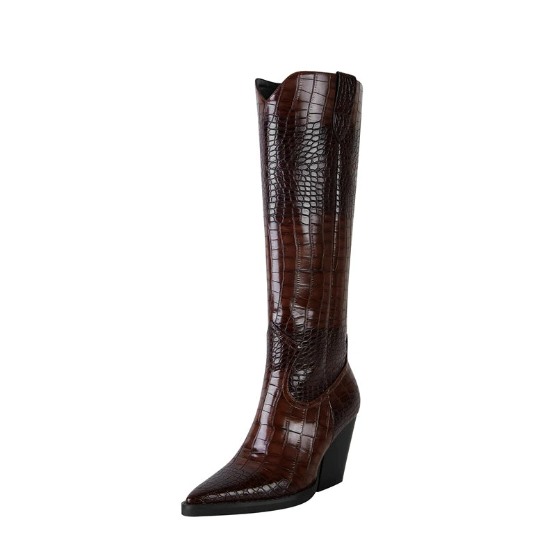 Gothic Pointed Thick Heeled Oversized Western Boot