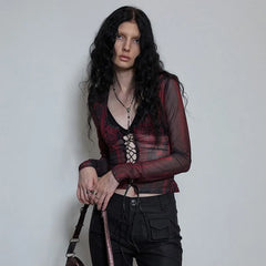 Vintage Tattoo Print Mesh Top