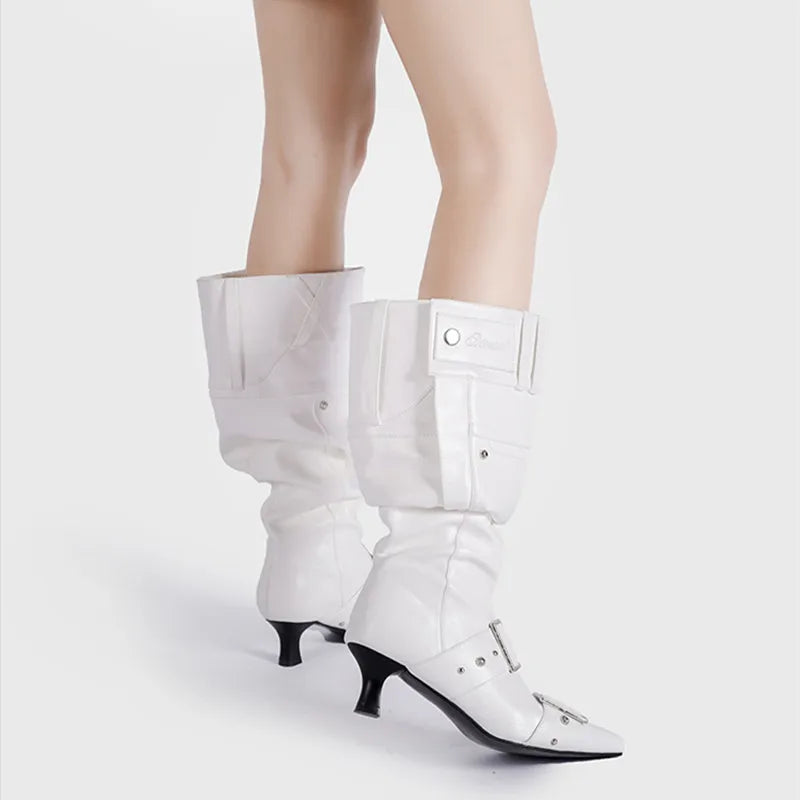 Pointed Toe Metal Rivet Gothic Knee-High Boot