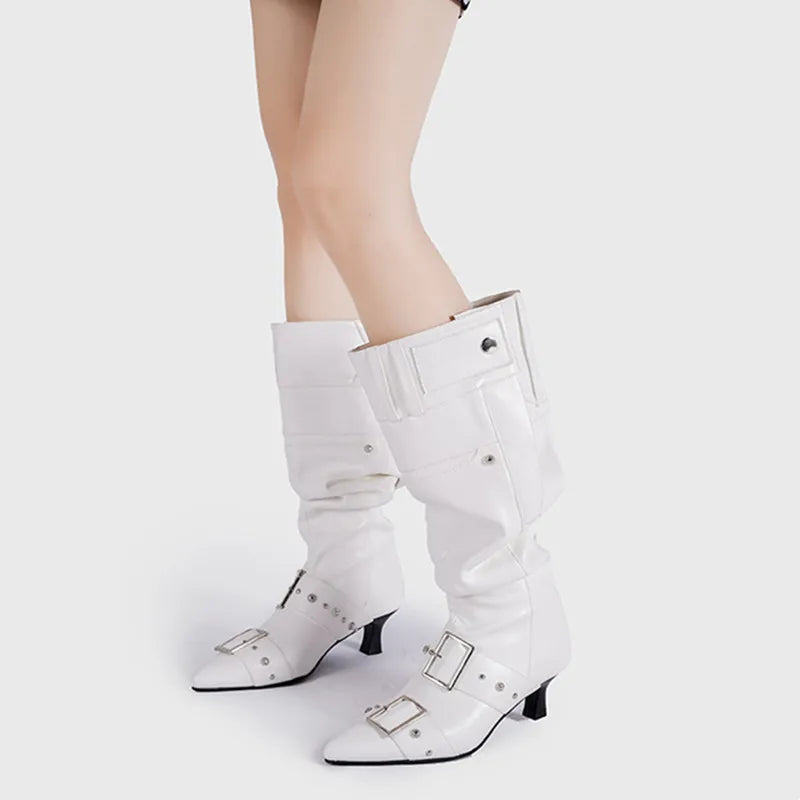 Pointed Toe Metal Rivet Gothic Knee-High Boot