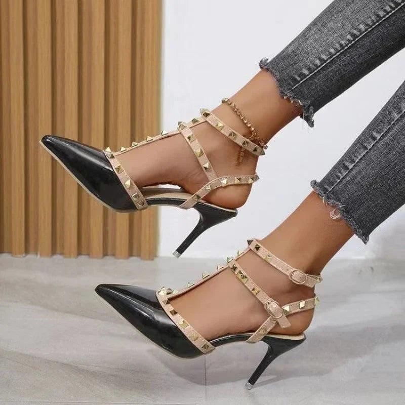 Mules Rivet Gothic Pointed Toe High Heel