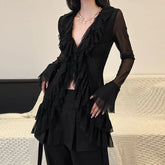 V-neck Long Sleeve Ruffle Blouse