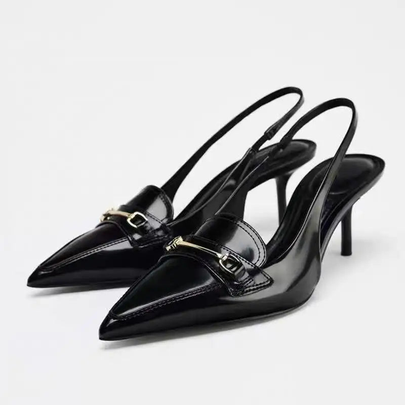 Black Bow Gothic Slingbacks Pointed High Heel