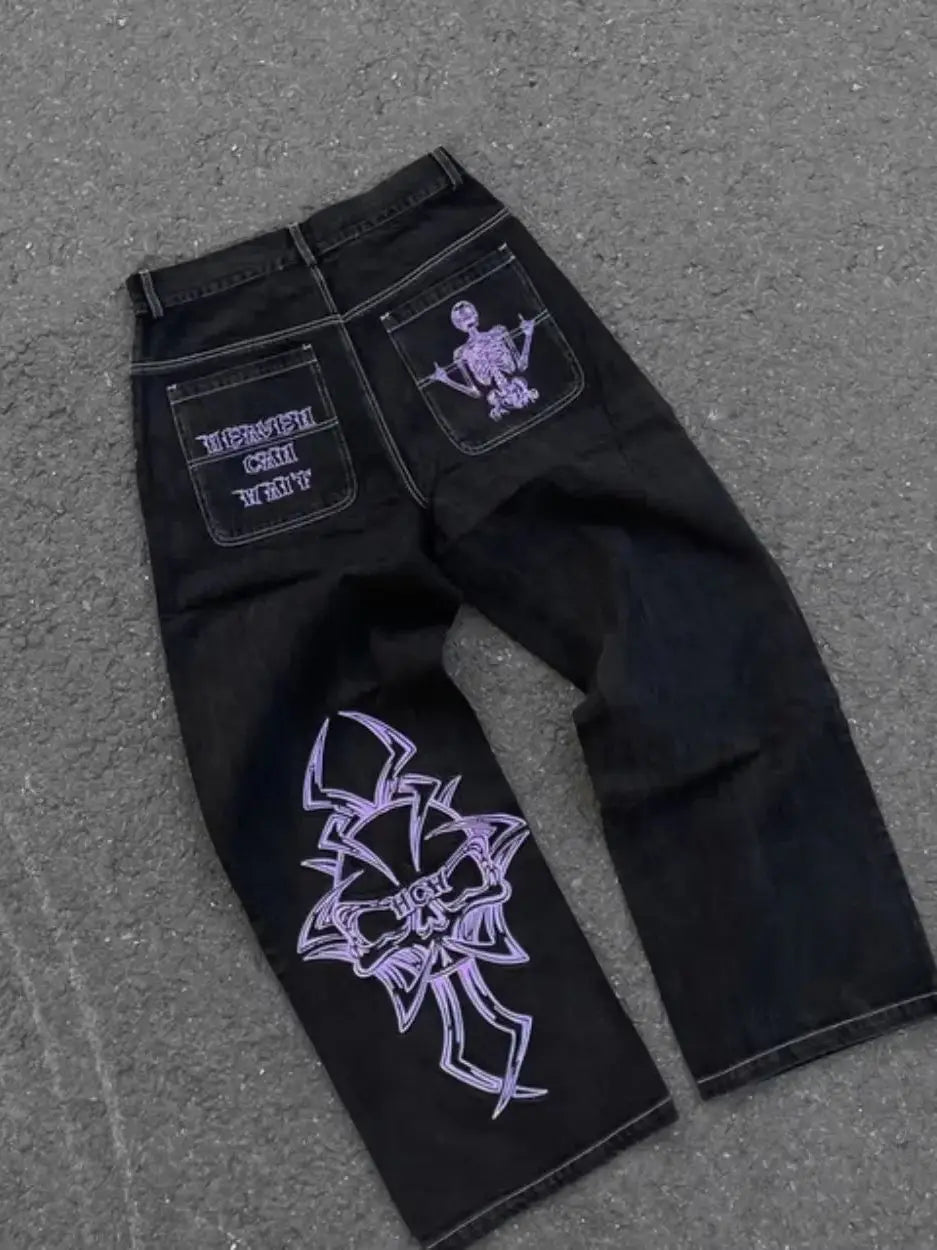 Retro Gothic Skull Embroidery Pant