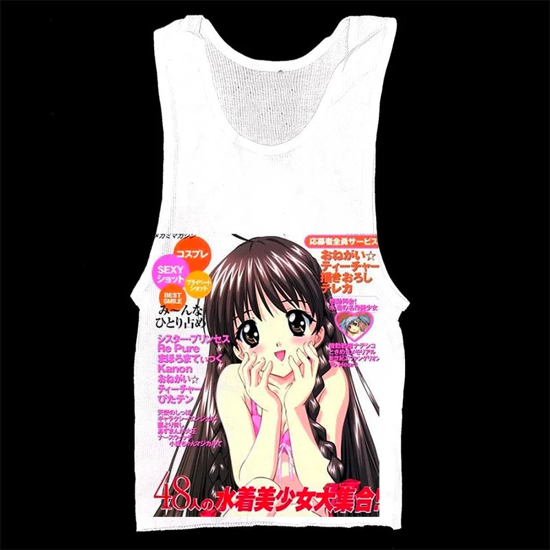 Punk Letter Print Sleeveless Cotton T-shirt