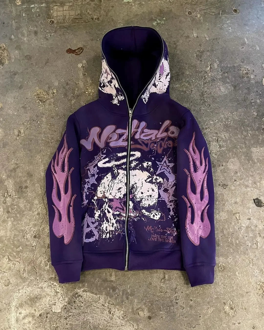 Gothic Flame Sleeve Zip Hoodie