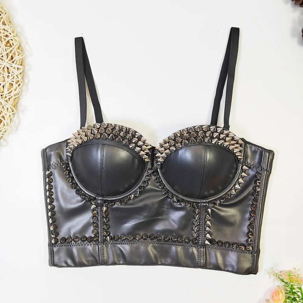 Black PU Leather Corset Crop Top