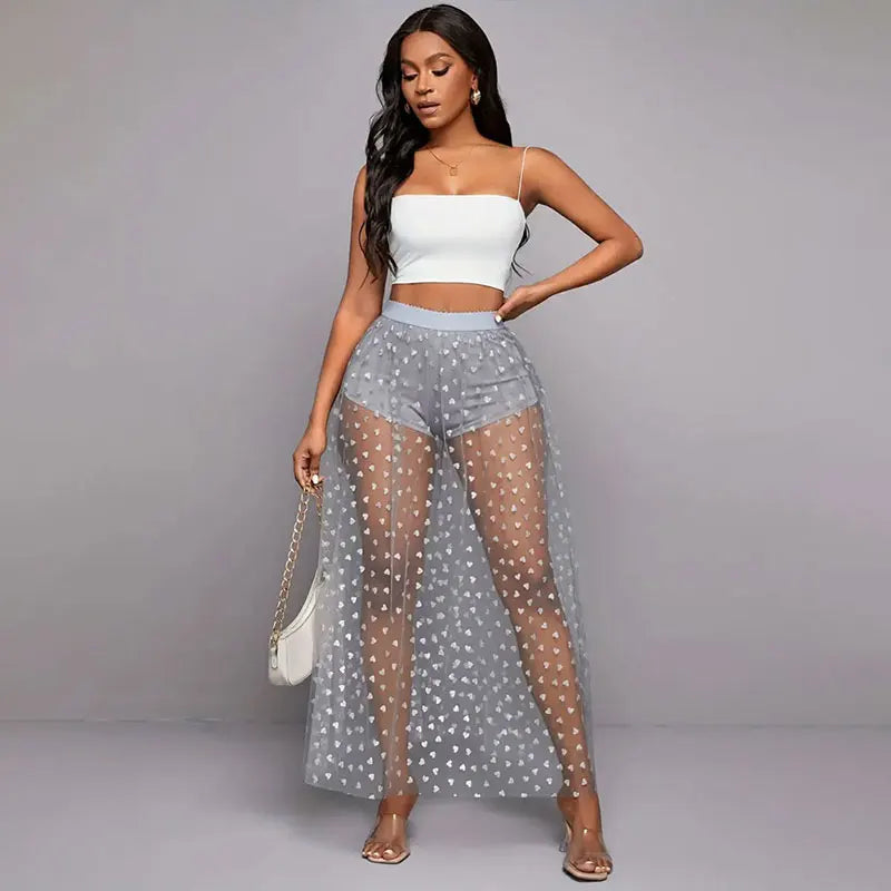 See Through Lace Maxi Party Skirt