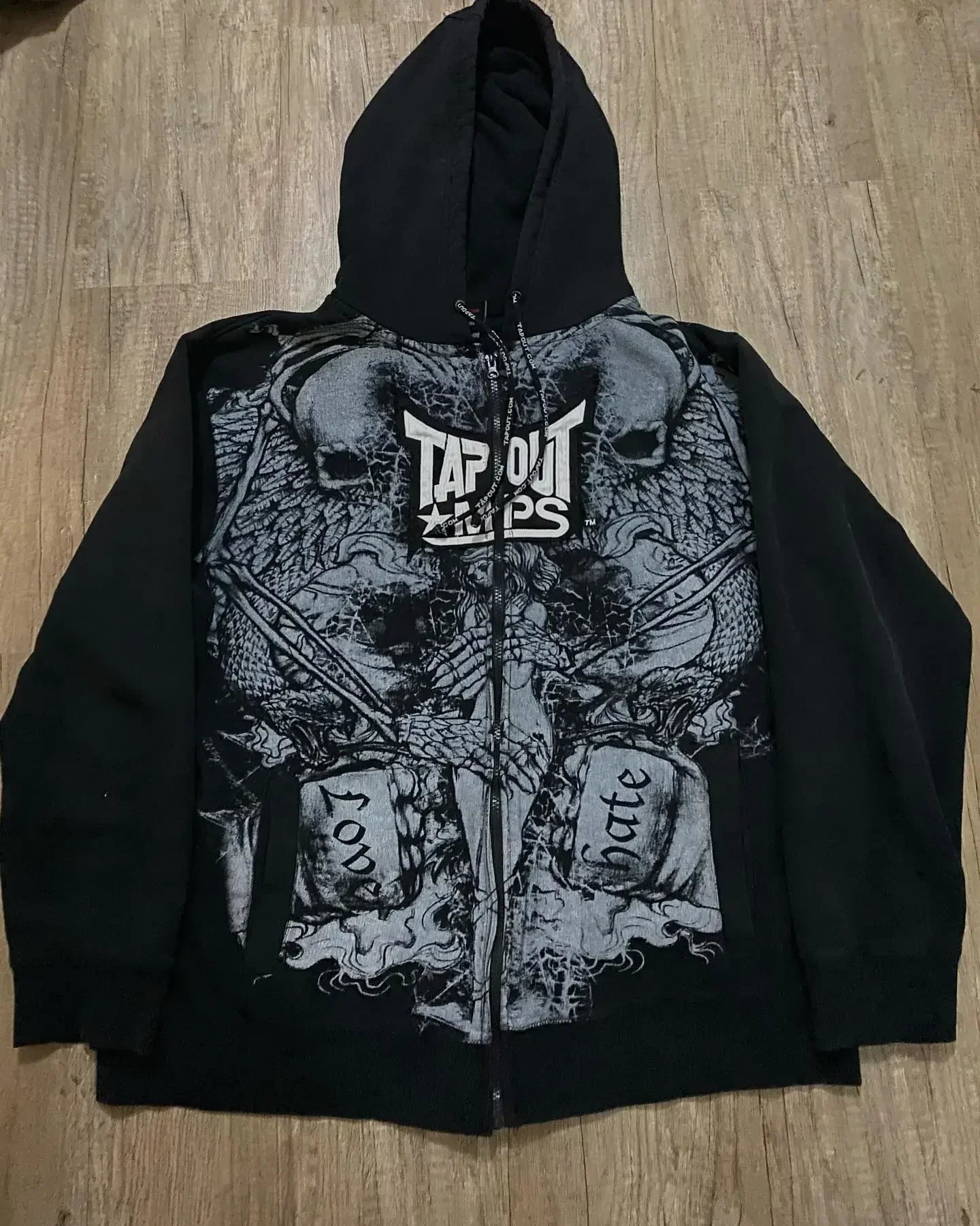 Gothic Retro Letter Print Zip Hoodie