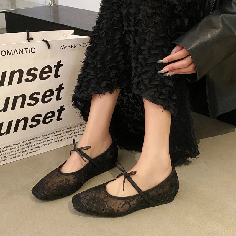 Mesh Lace Breathable Embroidery Comfort Mary Jane Flat