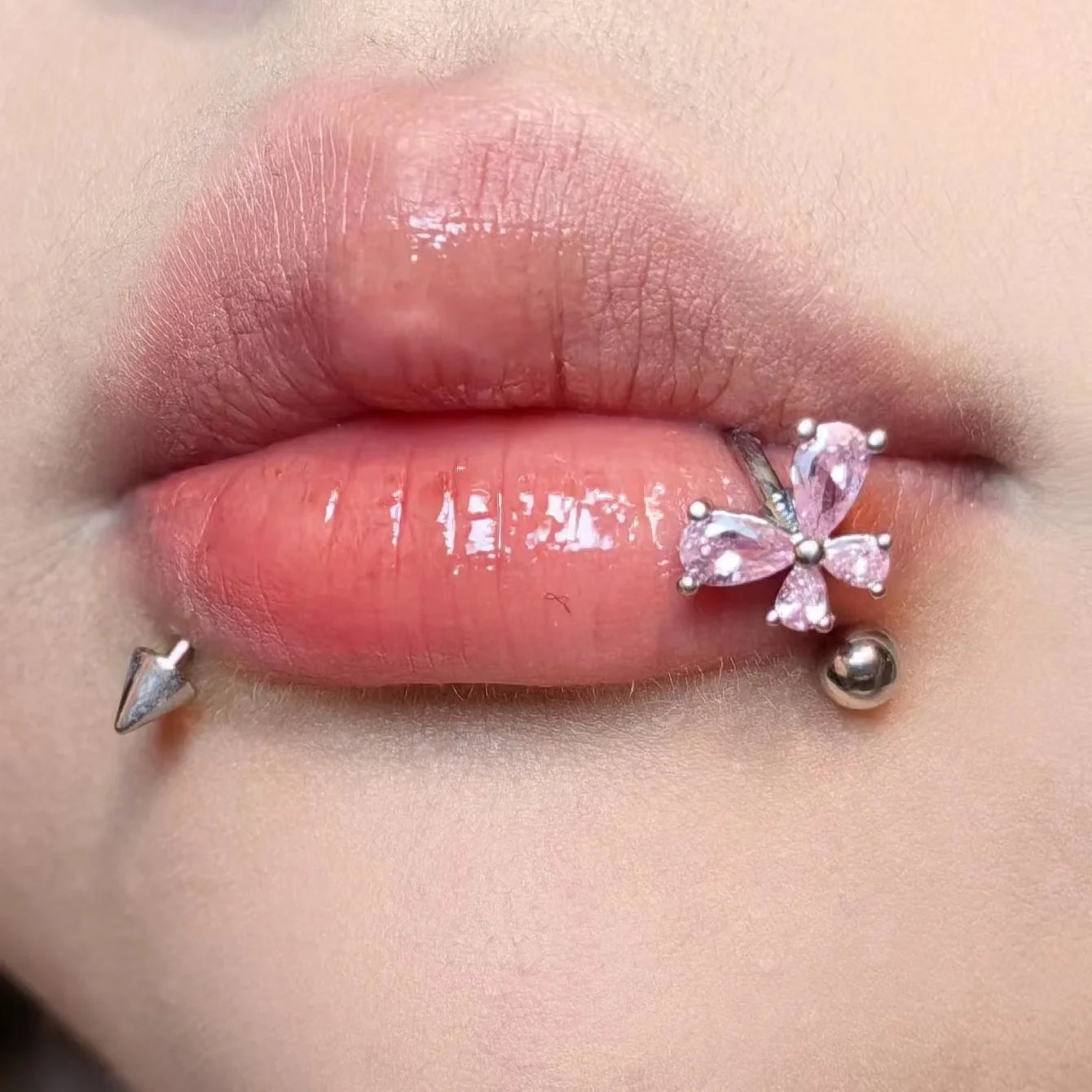 C Shape Crystal Butterfly Stainless Steel Lip Stud