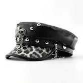 Punk Style PU Leather Flat Top Women's Beret Hat
