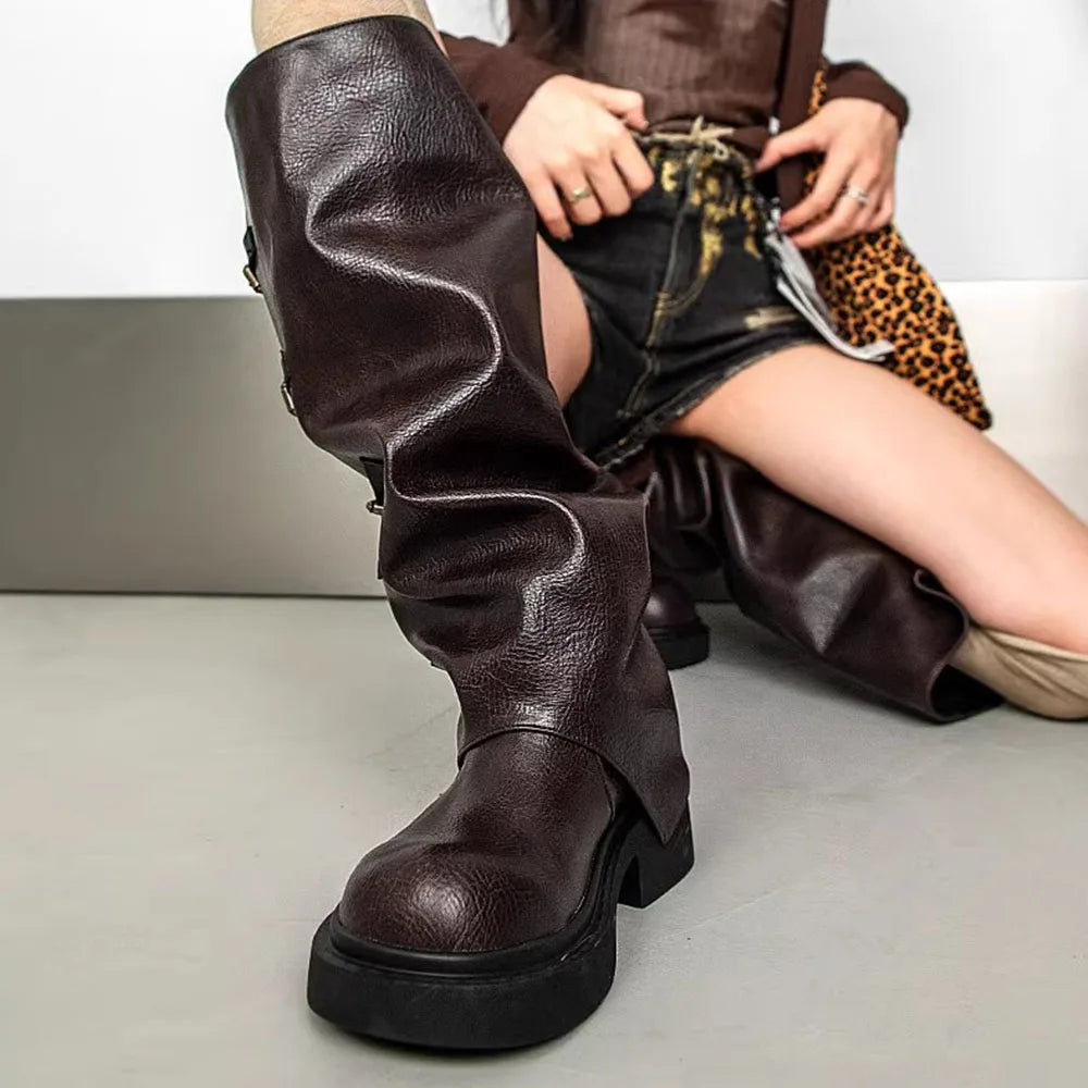 Wasteland Vintage Y2K Gothic Knee High Motorcycle Boot