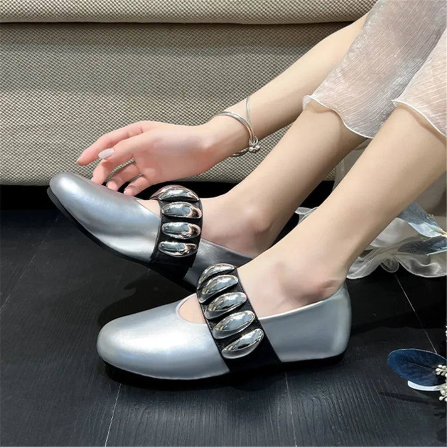 White Ballet Flats Comfortable Metal Button Espadrilles Flat