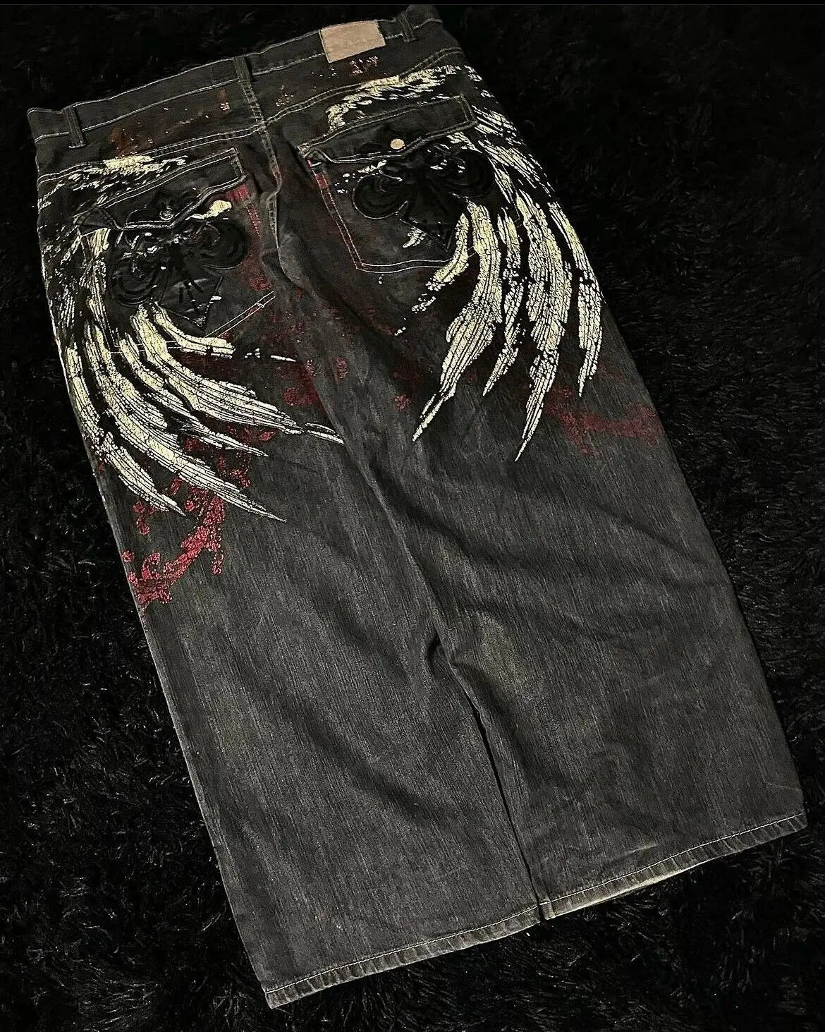 Retro Gothic Cross Wings Embroidered Pant