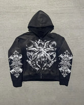Gothic Devil Letter Zip Hoodie
