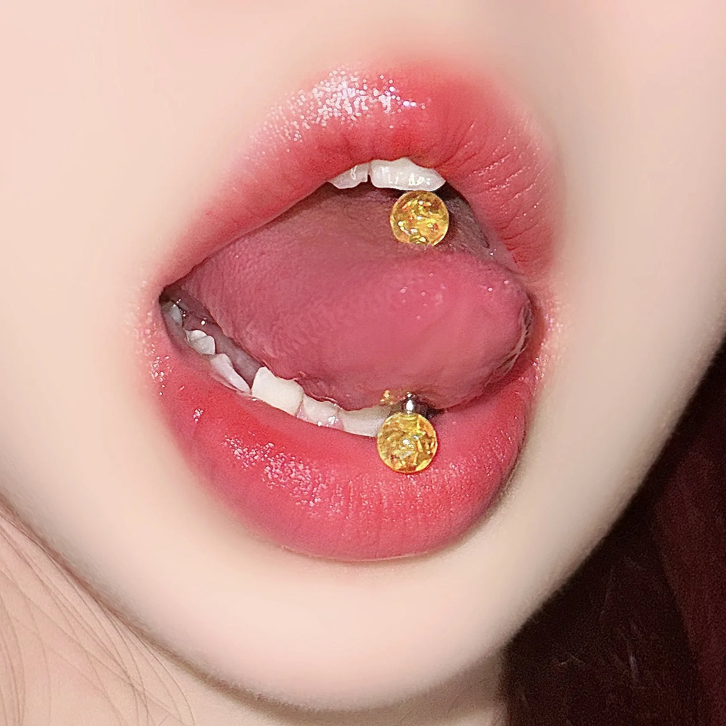 Acrylic Imitation Opal Sequins Flash Tongue Ring