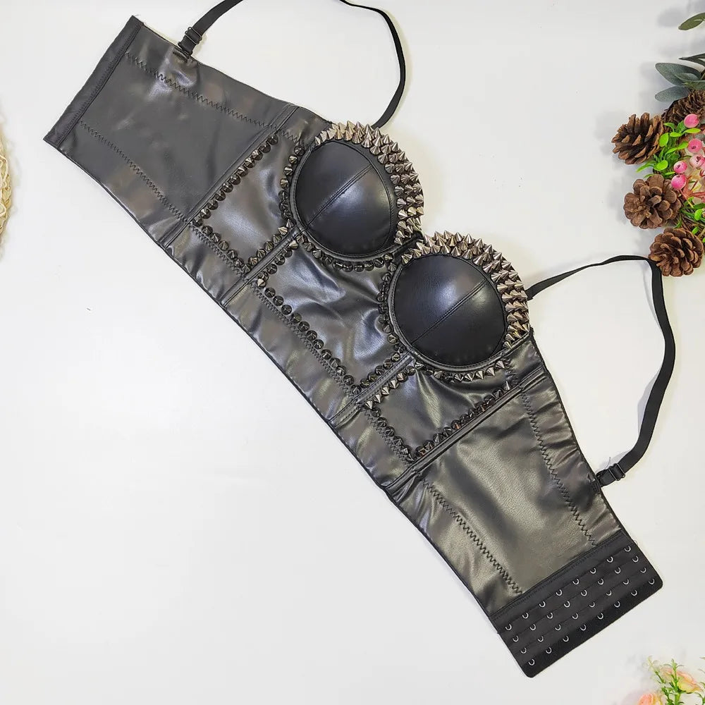 Black PU Leather Corset Crop Top