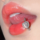 Heart Cat Eye Stone Titanium Steel Lip Stud