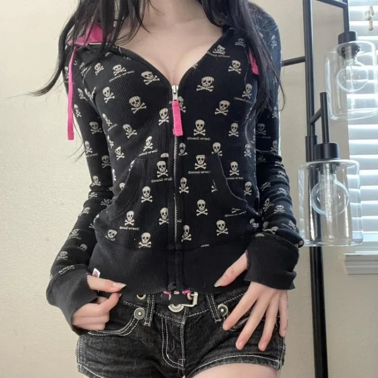 Punk Gothic Black Skull Hoodie