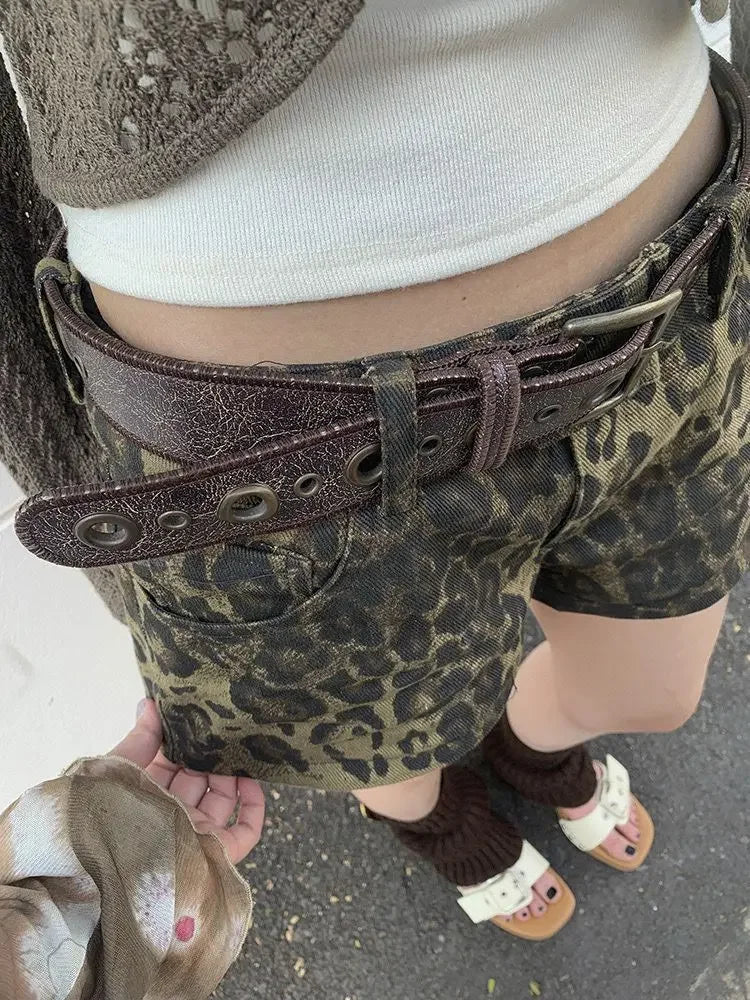 Rivet Lace-up Leather Short
