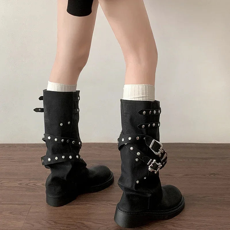 Designer Rivet Punk Gothic High Heel Platform Boot
