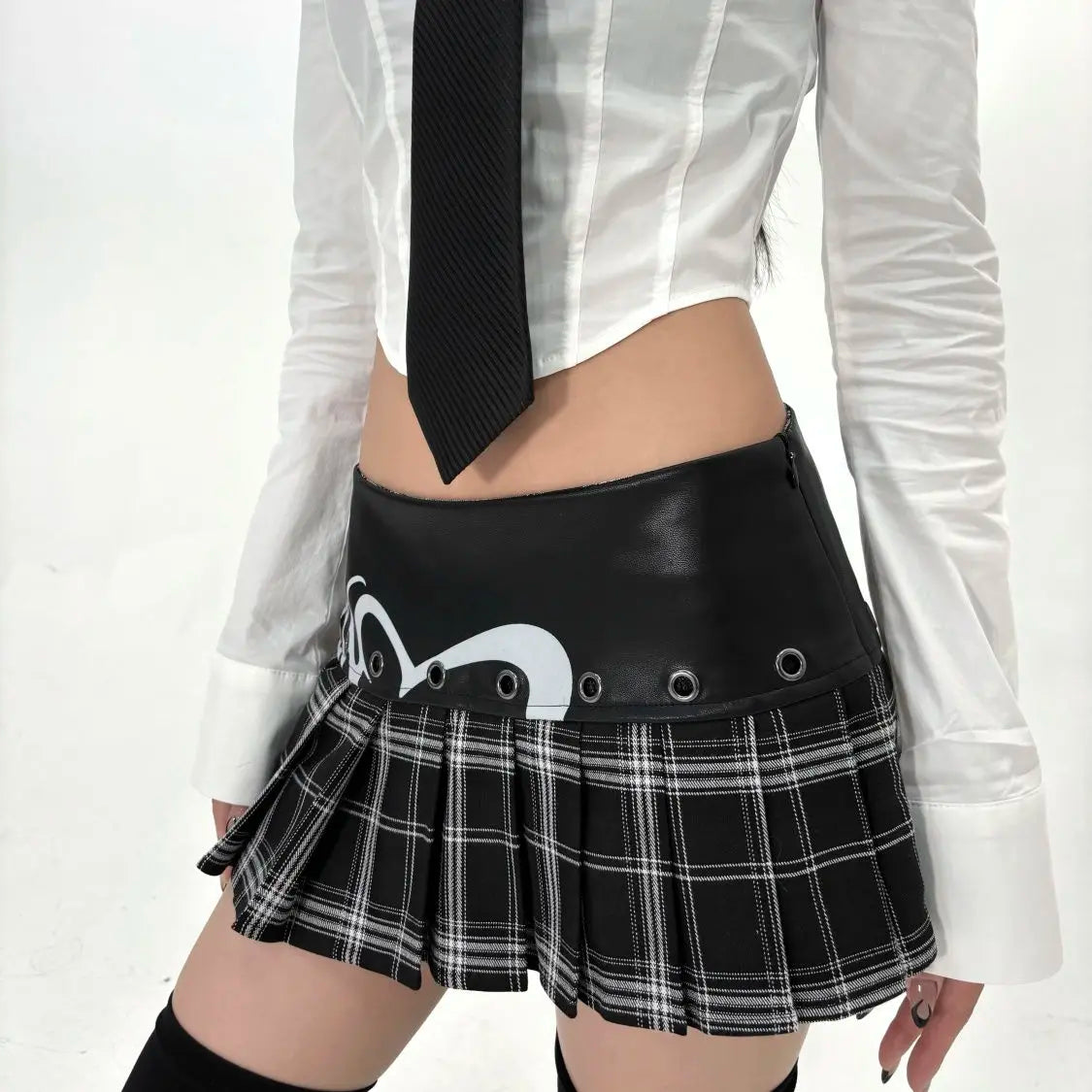 Leather Spliced Plaid Gothic Skirt