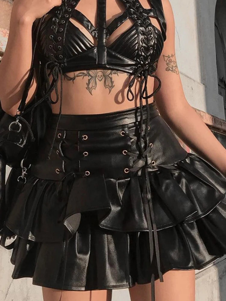 Lace-up Corset High Waist Skirt