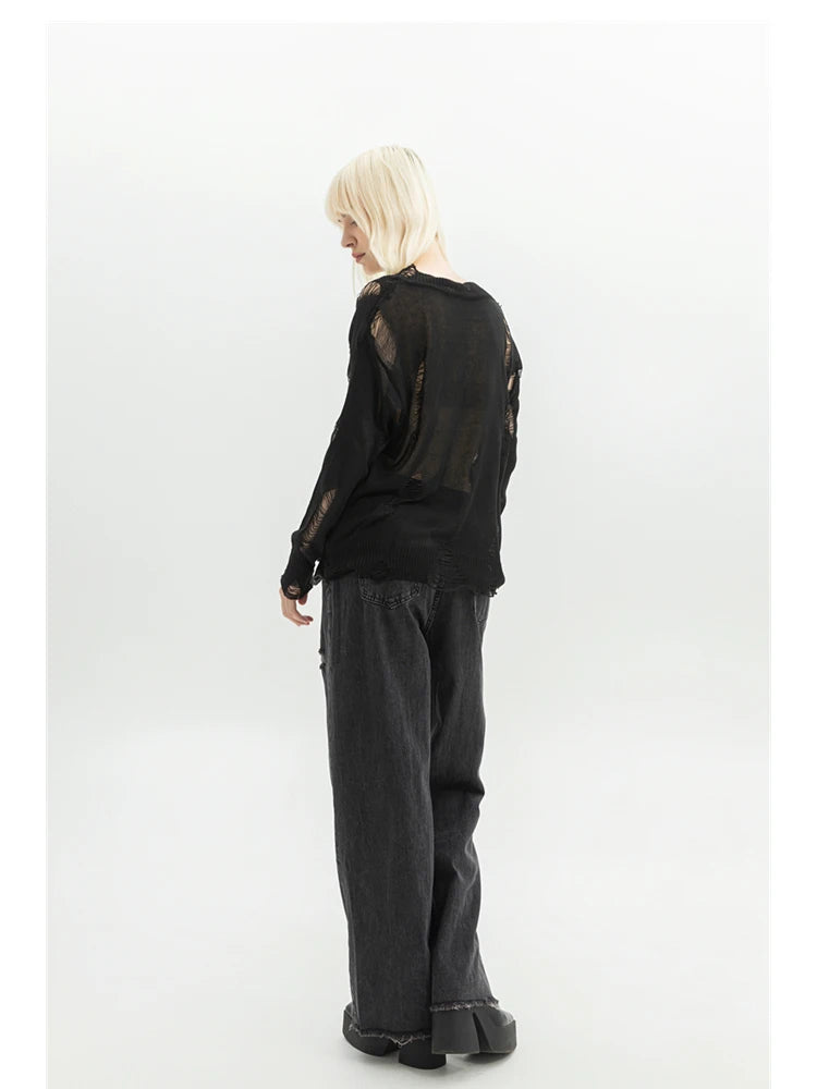 Black Gothic 90s Aesthetic Denim Pant