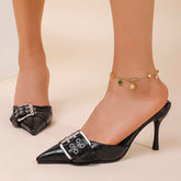 Buckle Decor Gothic Pointed Toe Black High Heel