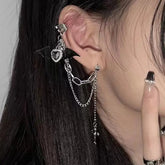 Gothic Demon Wings Cross Chain Stud Earring