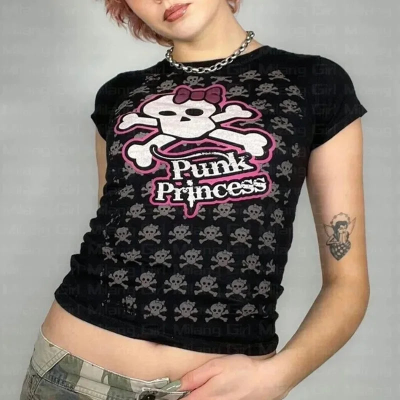 Skull Print Grunge Cotton T-shirt