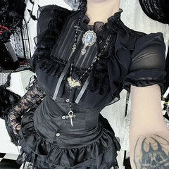 Mesh Bubble Sleeve Blouse