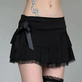 Low Waist Bow Stitching Mini Skirt