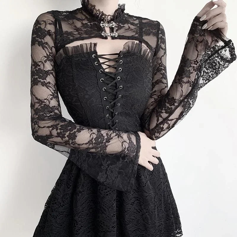Dark Gothic Lace Mesh Blouse