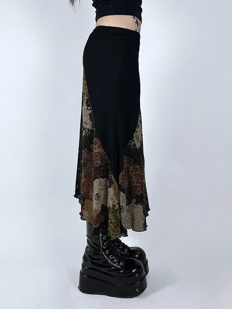 Floral Mesh Holiday Casual Skirt