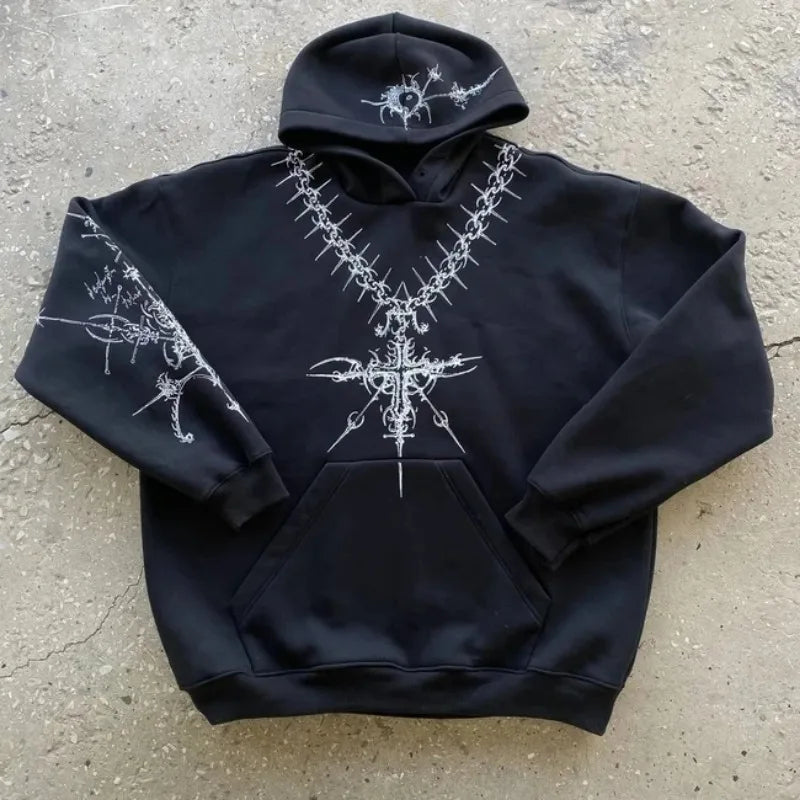 Gothic Pattern Print Casual Hoodie