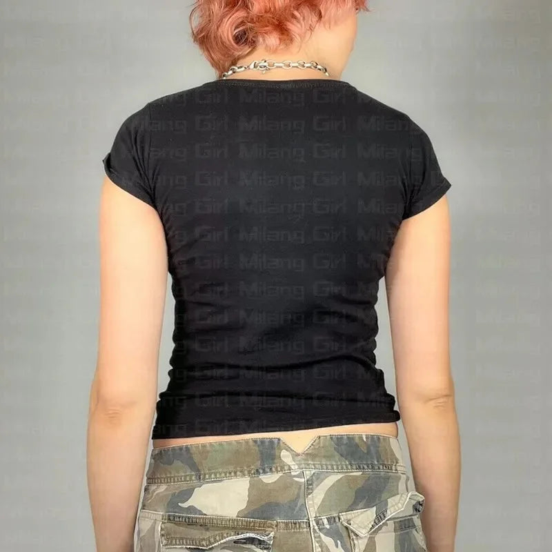 Skull Print Grunge Cotton T-shirt