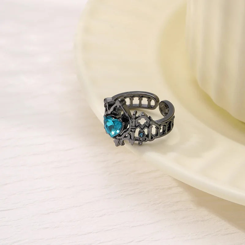 Kpop Y2K Crystal Heart Adjustable Gothic Ring