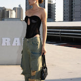 Stitching Corset Autumn Irregular Waist Crop Top