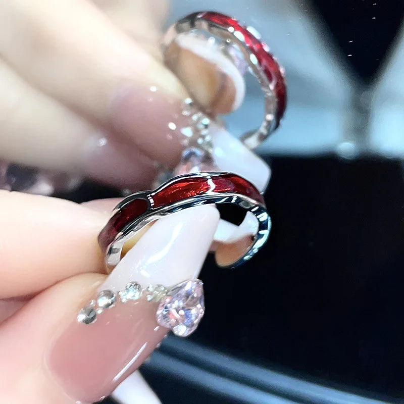 Punk Thorns Vine Red Rhinestones Gothic Ring