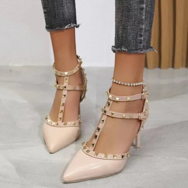 Mules Rivet Gothic Pointed Toe High Heel