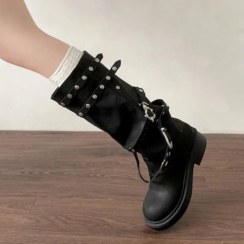 Designer Rivet Punk Gothic High Heel Platform Boot